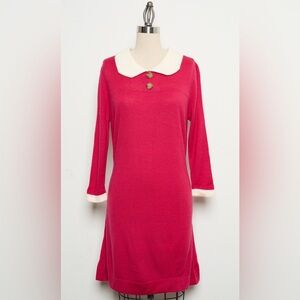 Long-Sleeve White Collar Knit Dress with Belt[NEW]